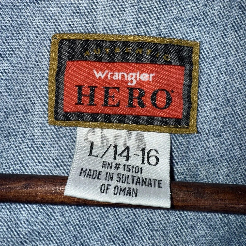 Wrangler Hero Denim Jacket Kids Large Retro‎ 1990's Red Tag